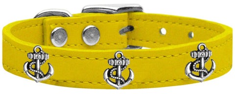 Silver Anchor Widget Genuine Leather Dog Collar Yellow 10