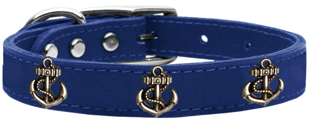 Bronze Anchor Widget Genuine Leather Dog Collar Blue 10