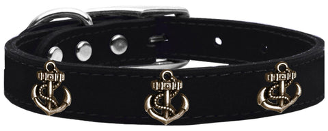 Bronze Anchor Widget Genuine Leather Dog Collar Black 20