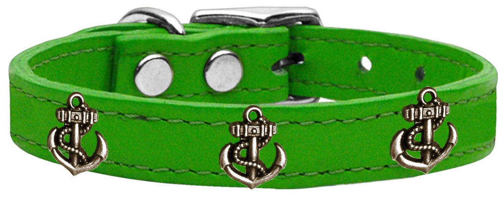 Bronze Anchor Widget Genuine Leather Dog Collar Emerald Green 10