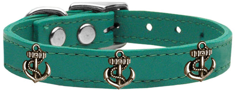 Bronze Anchor Widget Genuine Leather Dog Collar Jade 10