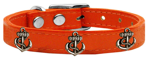 Bronze Anchor Widget Genuine Leather Dog Collar Orange 10