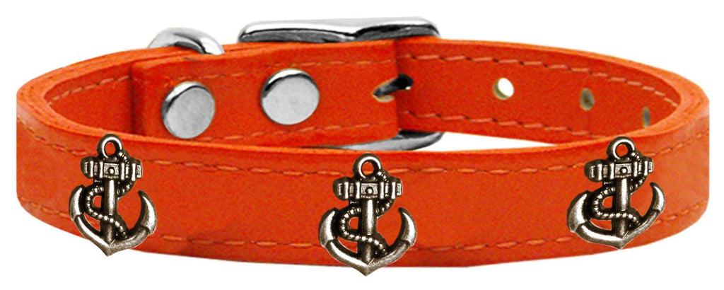 Bronze Anchor Widget Genuine Leather Dog Collar Orange 26