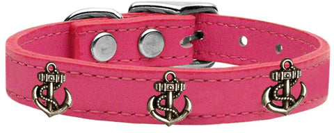 Bronze Anchor Widget Genuine Leather Dog Collar Pink 10