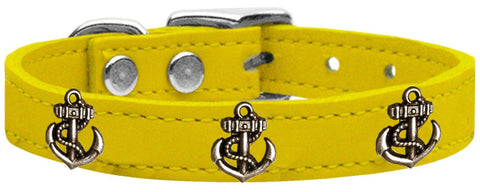 Bronze Anchor Widget Genuine Leather Dog Collar Yellow 18