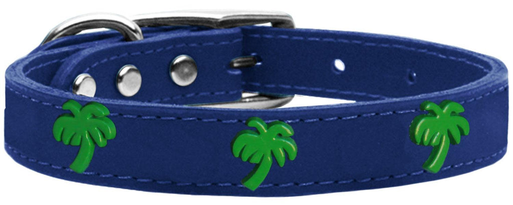 Green Palm Tree Widget Genuine Leather Dog Collar Blue 10