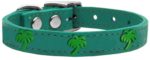 Green Palm Tree Widget Genuine Leather Dog Collar Jade 10