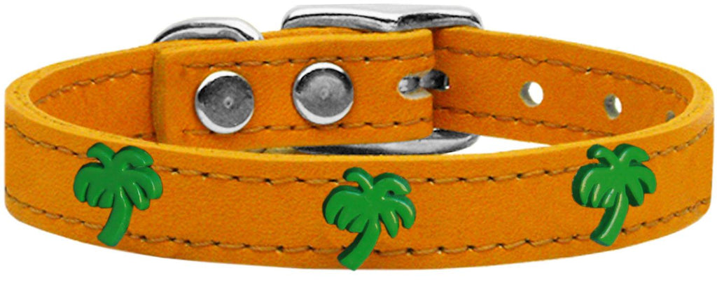 Green Palm Tree Widget Genuine Leather Dog Collar Mandarin 10