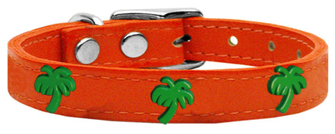 Green Palm Tree Widget Genuine Leather Dog Collar Orange 10