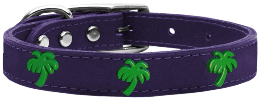 Green Palm Tree Widget Genuine Leather Dog Collar Purple 10