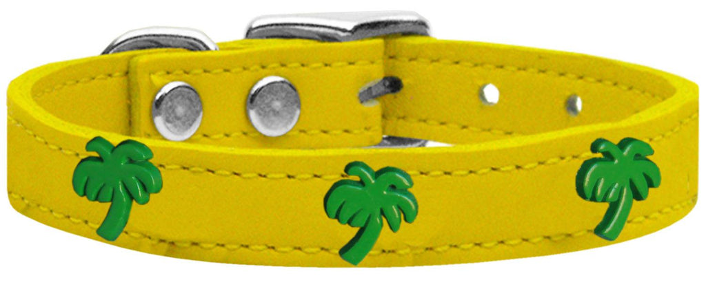 Green Palm Tree Widget Genuine Leather Dog Collar Yellow 10