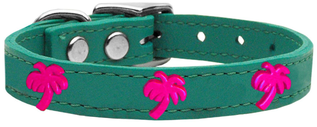 Pink Palm Tree Widget Genuine Leather Dog Collar Jade 10