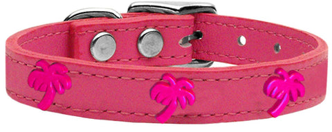 Pink Palm Tree Widget Genuine Leather Dog Collar Pink 10