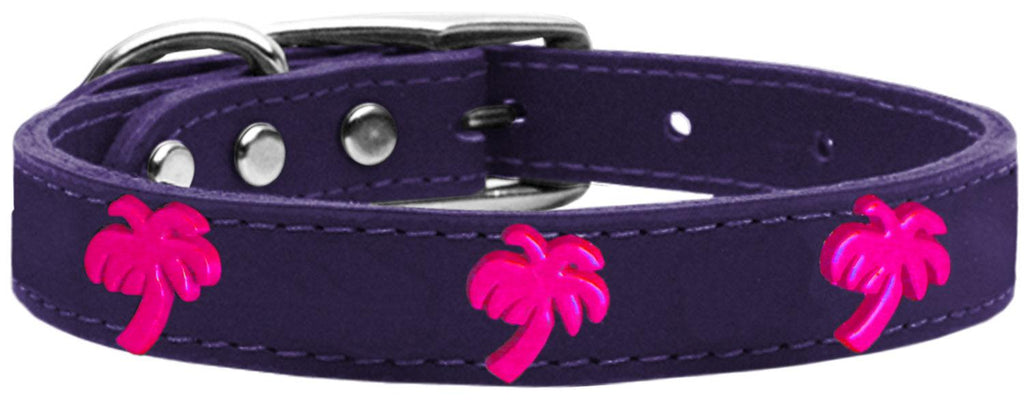 Pink Palm Tree Widget Genuine Leather Dog Collar Purple 14