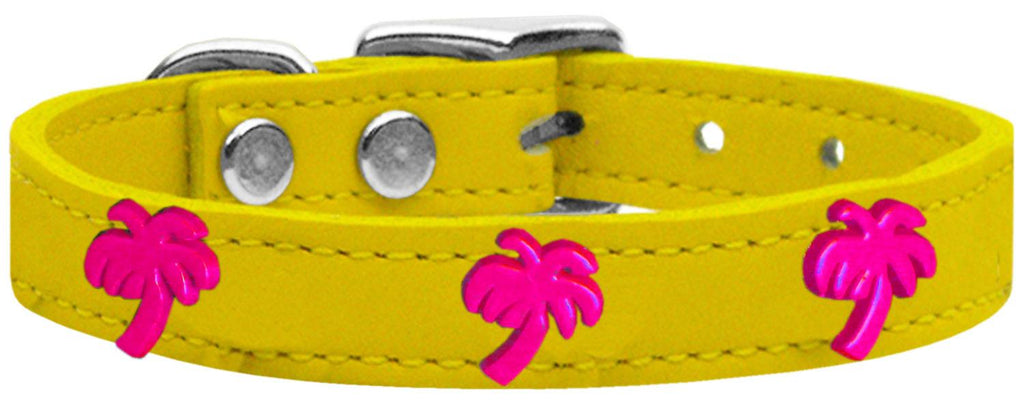 Pink Palm Tree Widget Genuine Leather Dog Collar Yellow 10