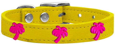 Pink Palm Tree Widget Genuine Leather Dog Collar Yellow 10