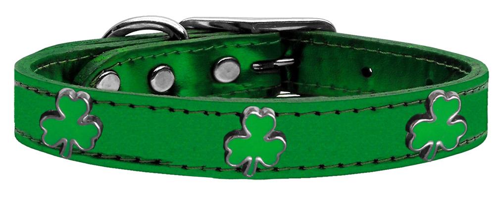 Shamrock Widget Genuine Metallic Leather Dog Collar Emerald Green 10