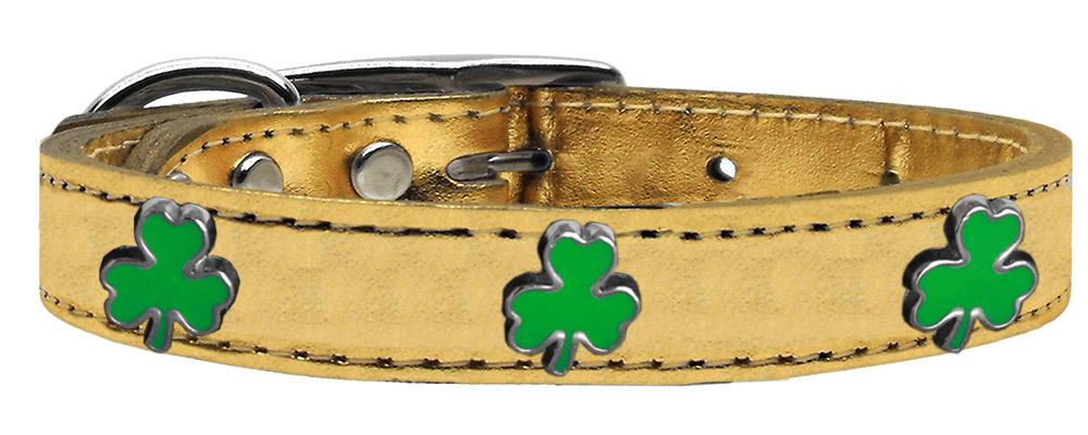 Shamrock Widget Genuine Metallic Leather Dog Collar Gold 10