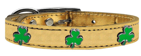 Shamrock Widget Genuine Metallic Leather Dog Collar Gold 12