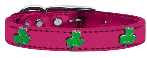 Shamrock Widget Genuine Metallic Leather Dog Collar Pink 14