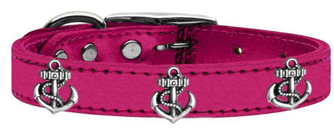 Silver Anchor Widget Genuine Metallic Leather Dog Collar Pink 10