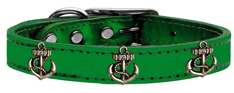 Bronze Anchor Widget Genuine Metallic Leather Dog Collar Emerald Green 10