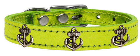 Bronze Anchor Widget Genuine Metallic Leather Dog Collar Lime Green 10