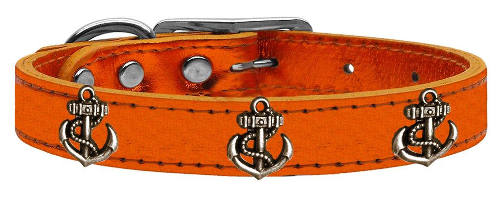 Bronze Anchor Widget Genuine Metallic Leather Dog Collar Orange 10