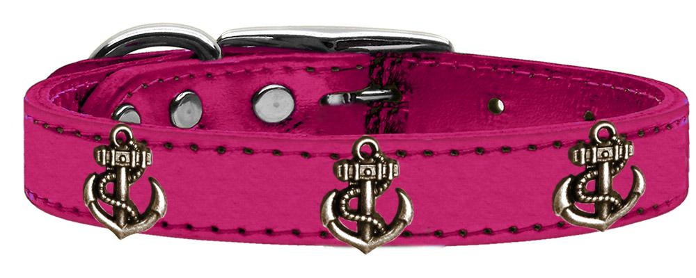 Bronze Anchor Widget Genuine Metallic Leather Dog Collar Pink 20