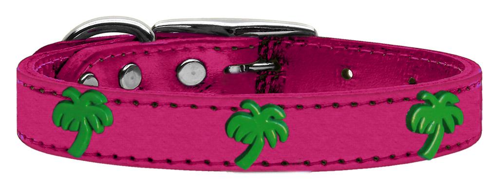 Green Palm Tree Widget Genuine Metallic Leather Dog Collar Pink 10