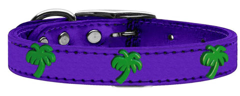 Green Palm Tree Widget Genuine Metallic Leather Dog Collar Purple 10