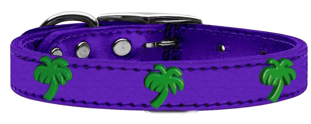 Green Palm Tree Widget Genuine Metallic Leather Dog Collar Purple 12