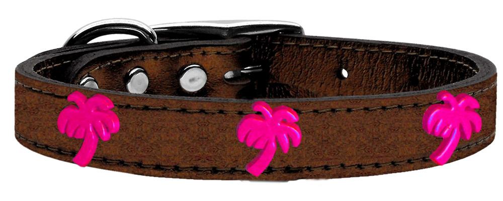 Pink Palm Tree Widget Genuine Metallic Leather Dog Collar Bronze 10