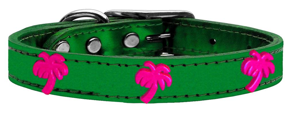 Pink Palm Tree Widget Genuine Metallic Leather Dog Collar Emerald Green 10