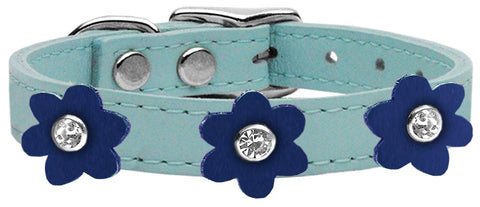 Flower Leather Collar Baby Blue With Blue Flowers Size 12