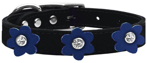 Flower Leather Collar Black With Blue Flowers Size 12