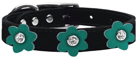 Flower Leather Collar Black With Jade Flowers Size 18