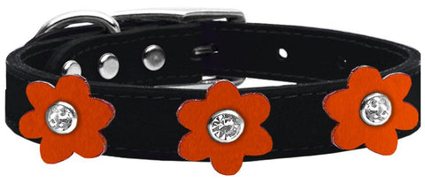 Flower Leather Collar Black With Orange Flowers Size 10