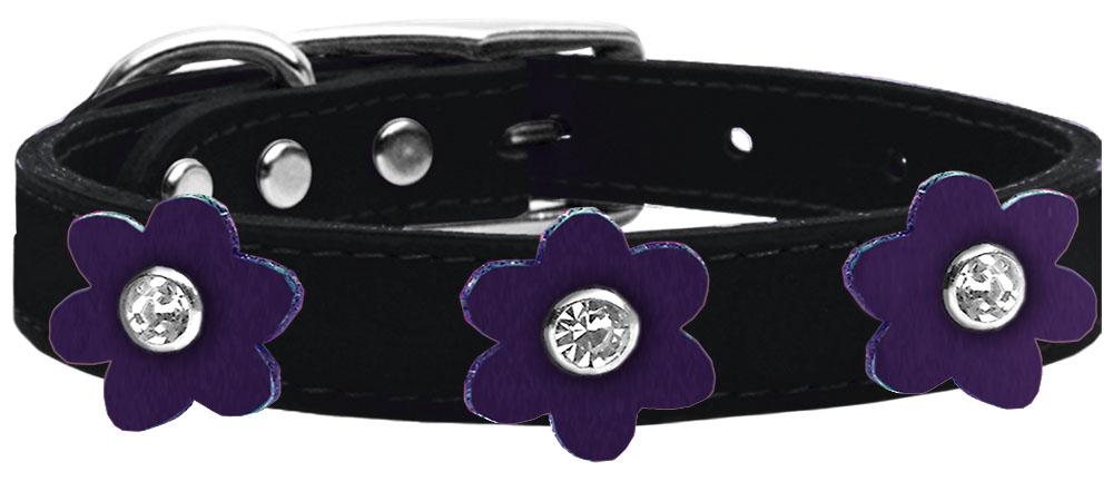 Flower Leather Collar Black With Purple Flowers Size 12