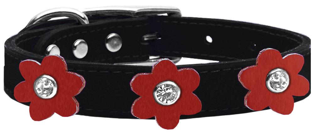 Flower Leather Collar Black With Red Flowers Size 12