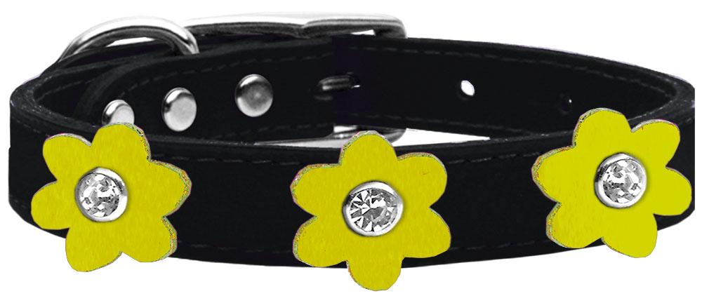 Flower Leather Collar Black With Yellow Flowers Size 10