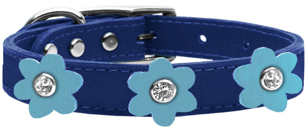 Flower Leather Collar Blue With Baby Blue Flowers Size 10