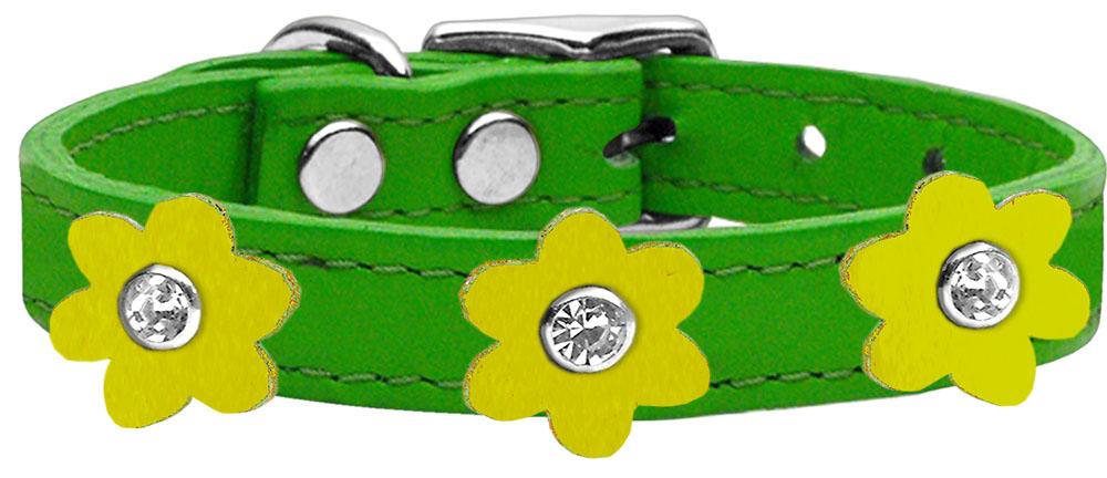 Flower Leather Collar Emerald Green With Yellow Flowers Size 10