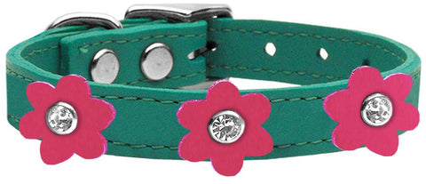 Flower Leather Collar Jade With Pink Flowers Size 10