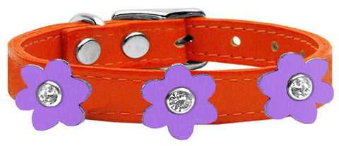 Flower Leather Collar Orange With Lavender Flowers Size 10