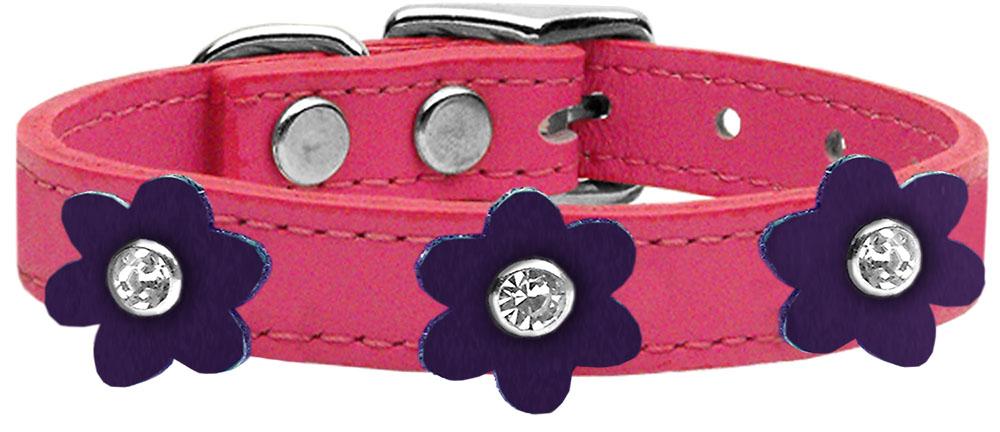 Flower Leather Collar Pink With Purple Flowers Size 10