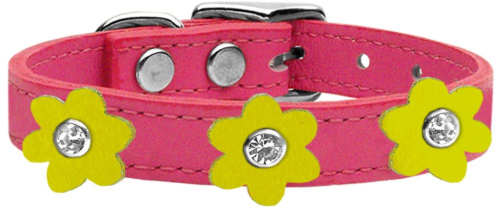 Flower Leather Collar Pink With Yellow Flowers Size 10