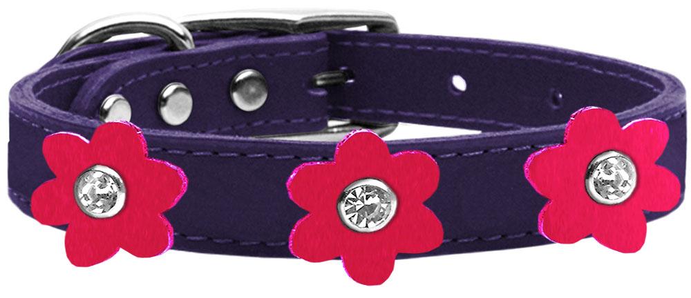 Flower Leather Collar Purple With Bright Pink Flowers Size 10