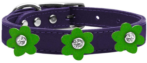 Flower Leather Collar Purple With Emerald Green Flowers Size 10