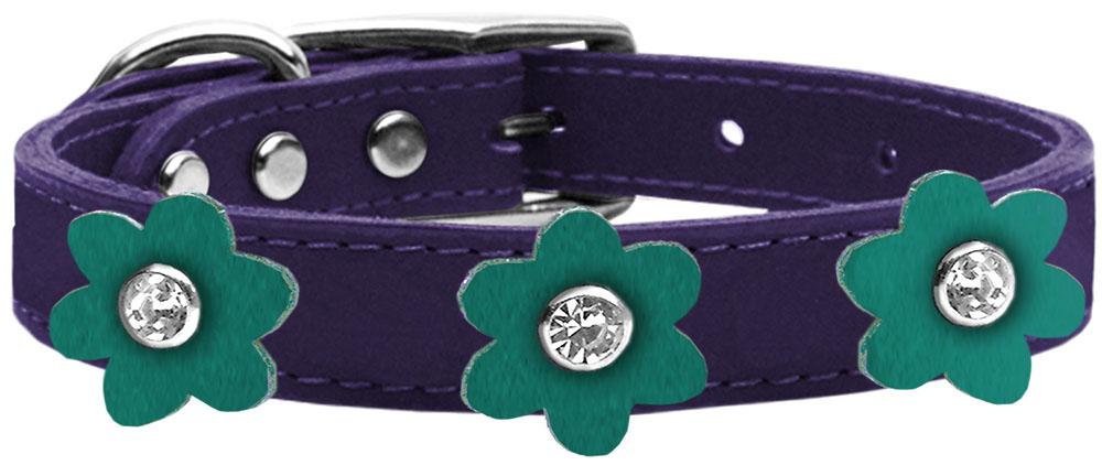 Flower Leather Collar Purple With Jade Flowers Size 12